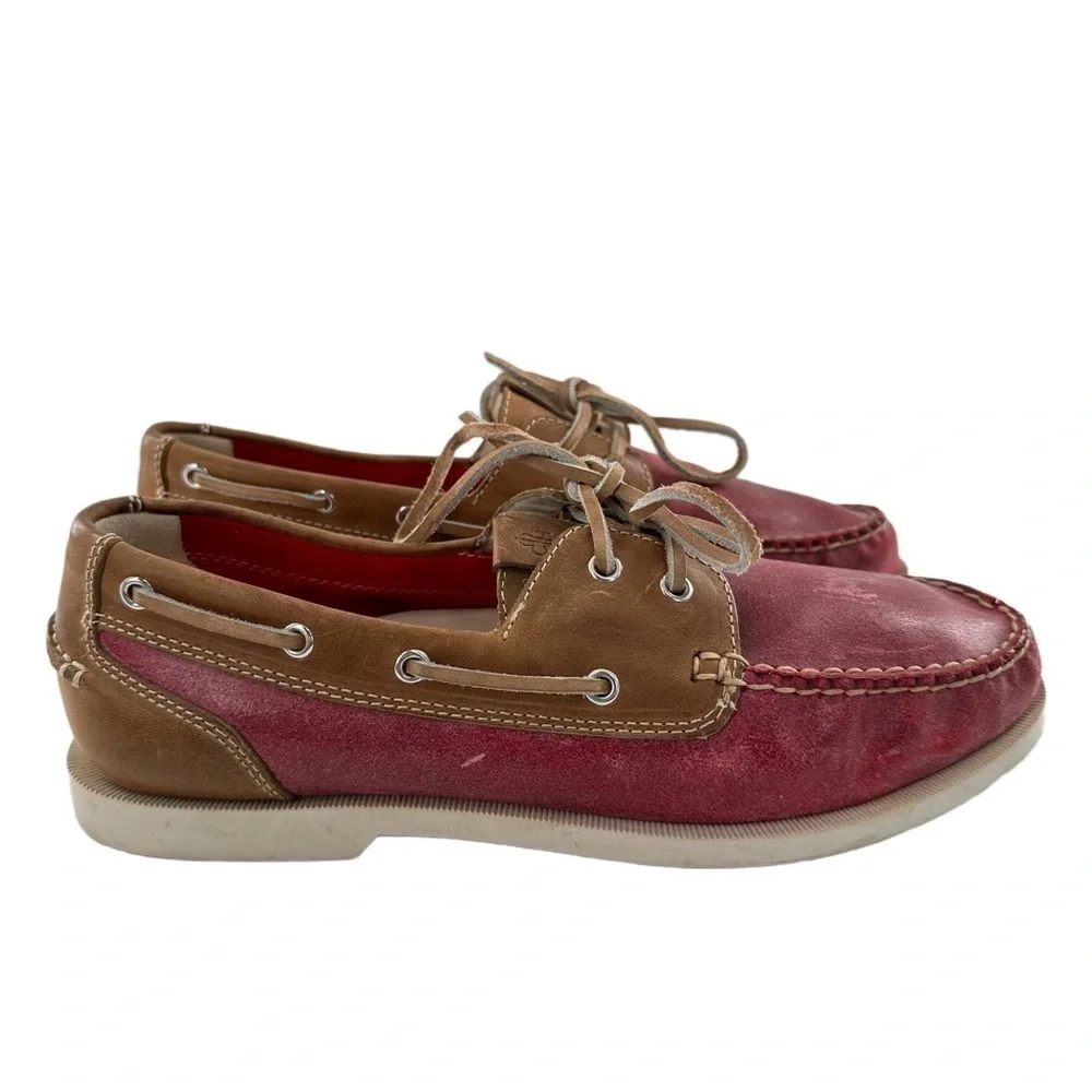 Cole haan yacht club collection boat shoes 9.5 red brown leather vintage 90s